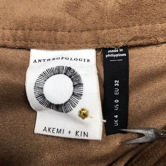 ANTHROPOLOGIE Akemi Kin Skirt Women 0 (26x36) Mocha Faux Suede Tulip Belt Pleat - Picture 10 of 12